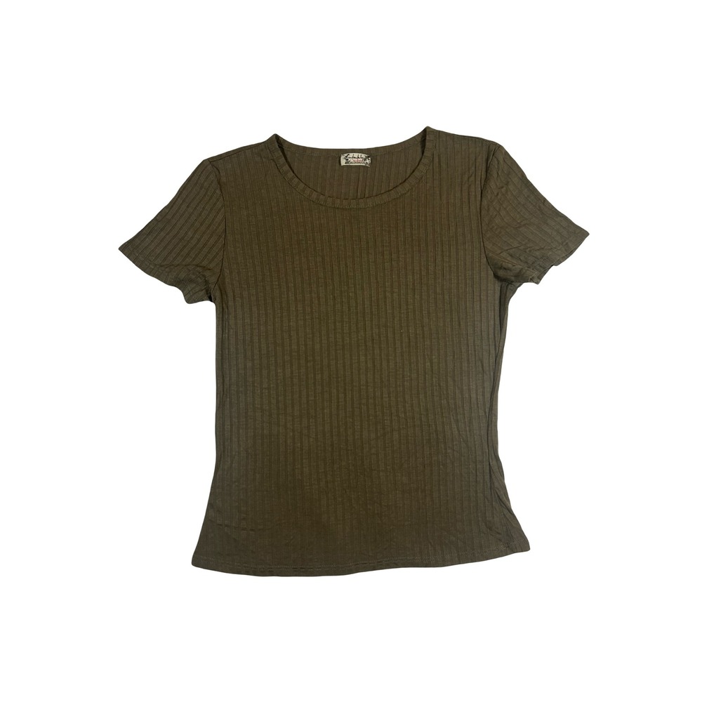 Intimately Free People Ribbed Short Sleeve Crew Neck Tee Brown Medium